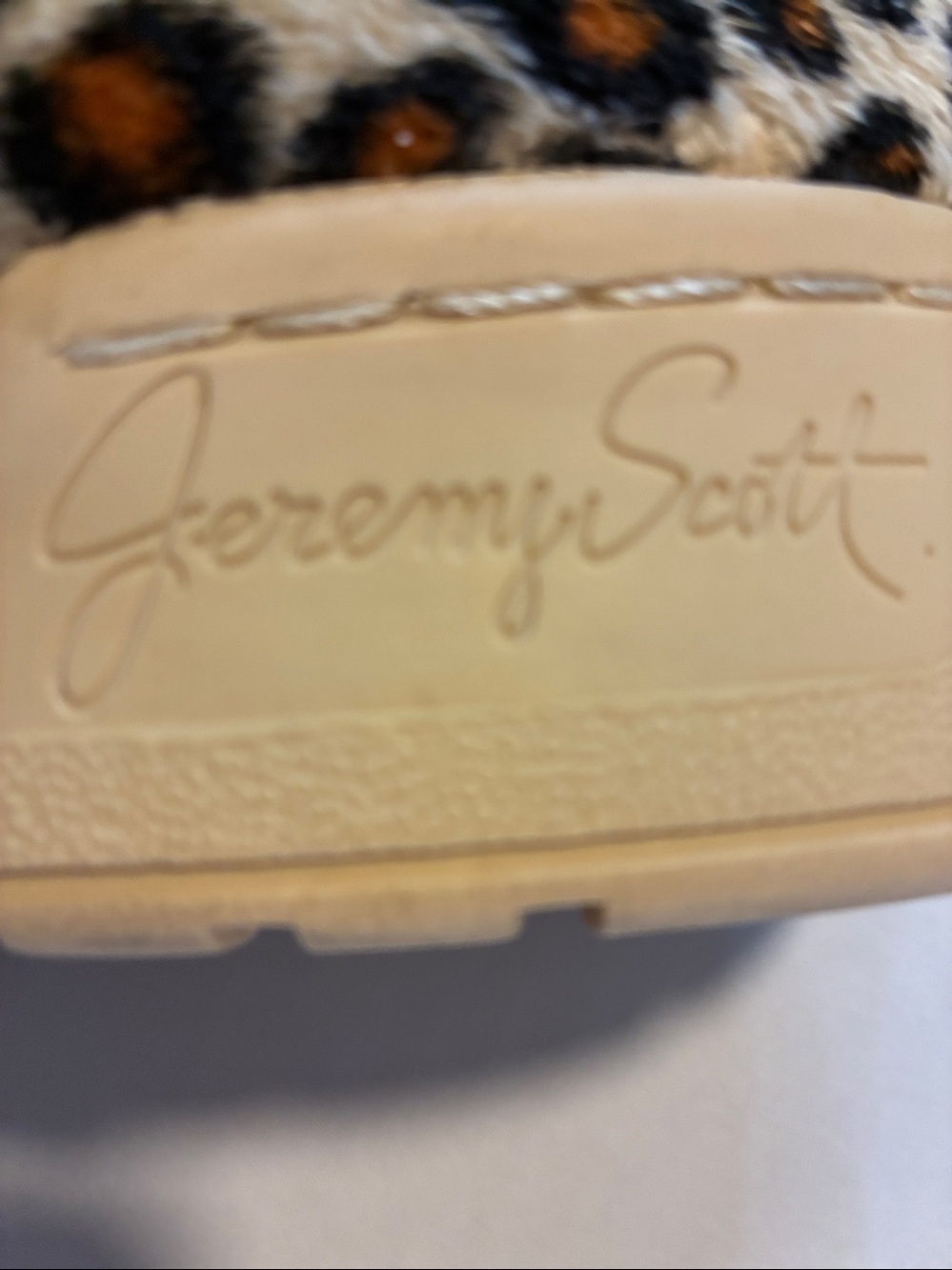 Adida’s Jeremy Scott Leopard Print Men’s High-Top Sneakers in Beige/Black/Orange - Picture 5 of 6